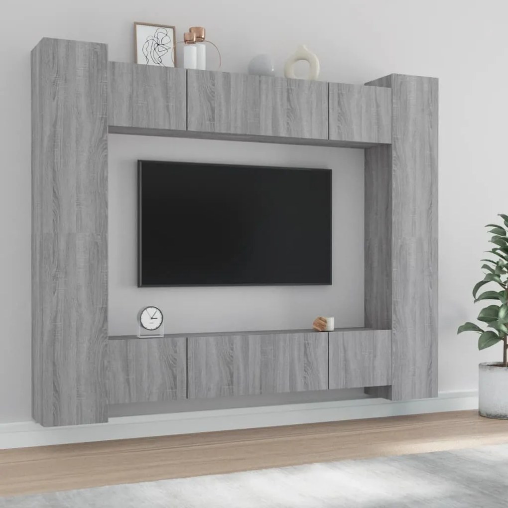 vidaXL Conjunto móveis de TV 8 pcs madeira processada sonoma cinza