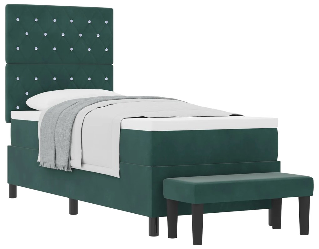 Cama Box Spring com Colchão & Banco Verde Escuro 80x200 cm Veludo