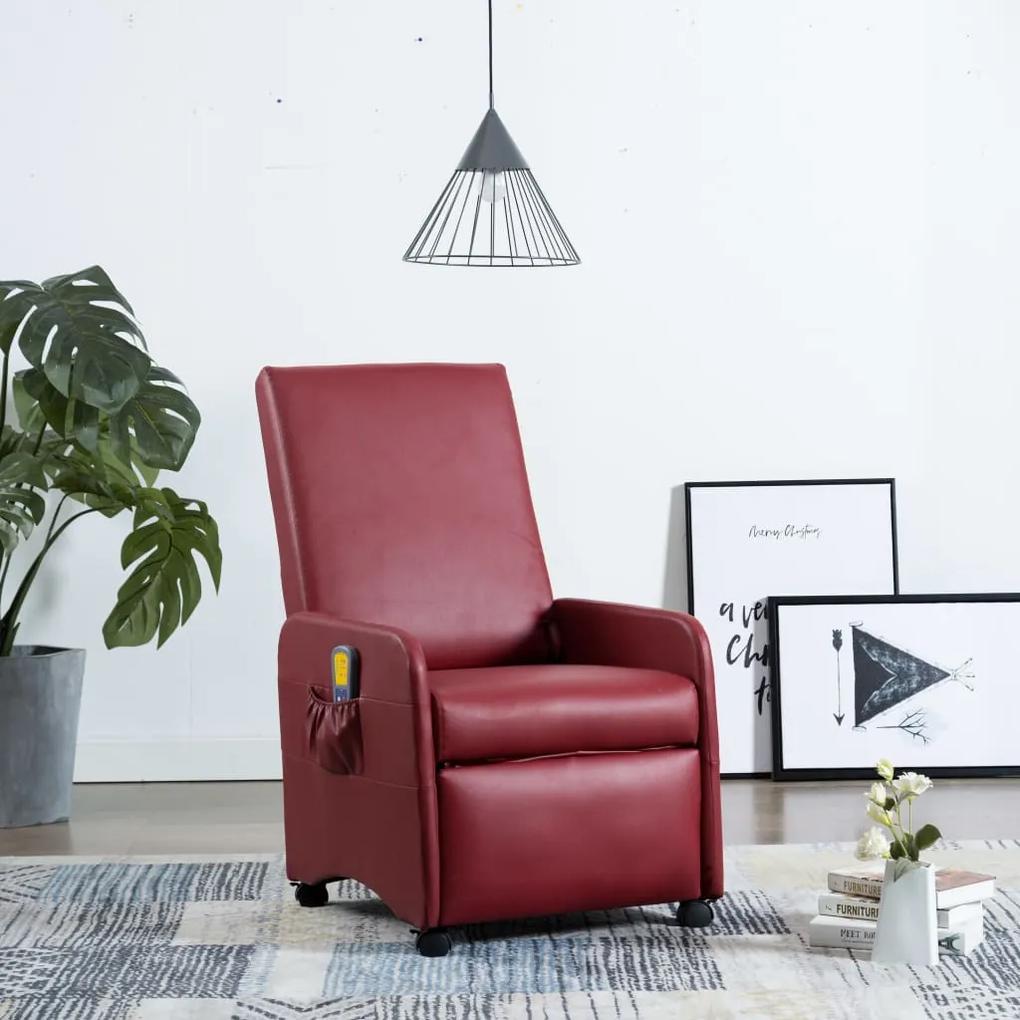 248639 vidaXL Cadeira de massagens reclinável couro artificial vermelho tinto