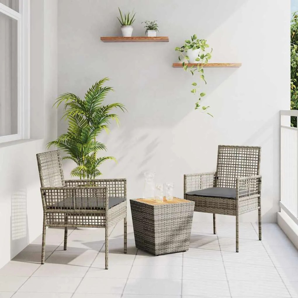 vidaXL Conjunto Bistro de Jardim 3 pcs Cinzeto Rattan Sintético