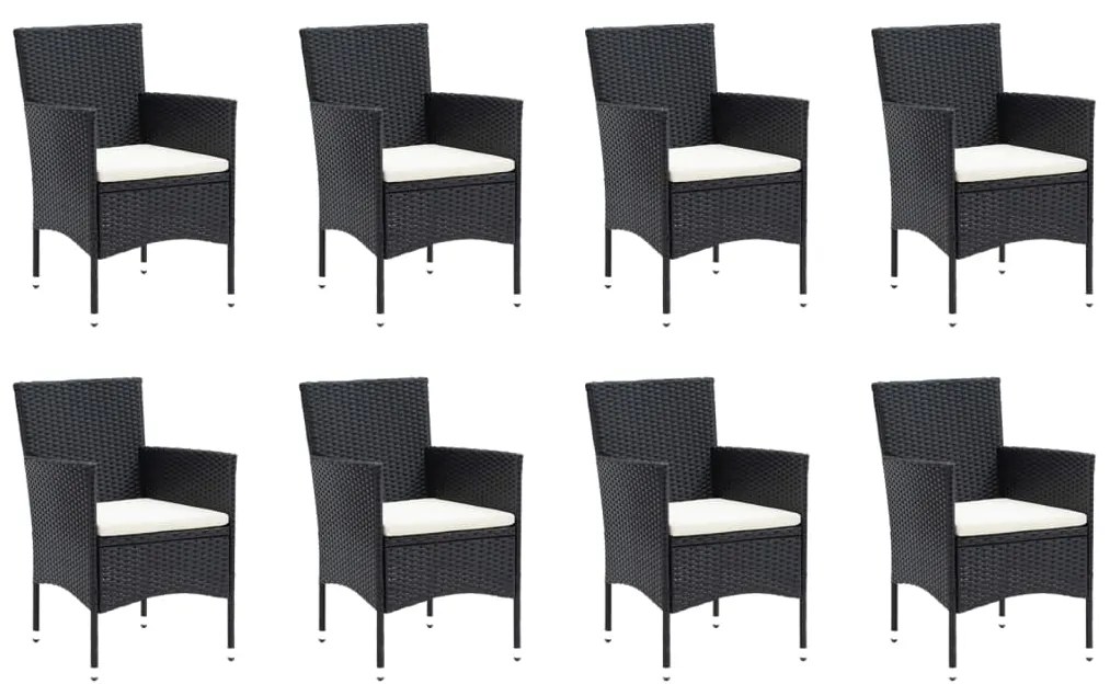 9 pcs conjunto de jantar p/ jardim c/ almofadões vime PE preto