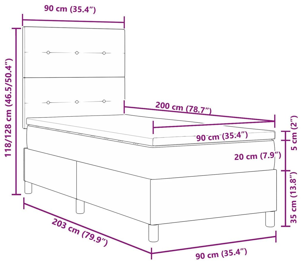 Cama Box Spring com Colchão Preto 90x200 cm Tecido