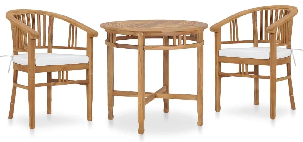 vidaXL 3 pcs conjunto jantar jardim c/ almofadões madeira teca maciça