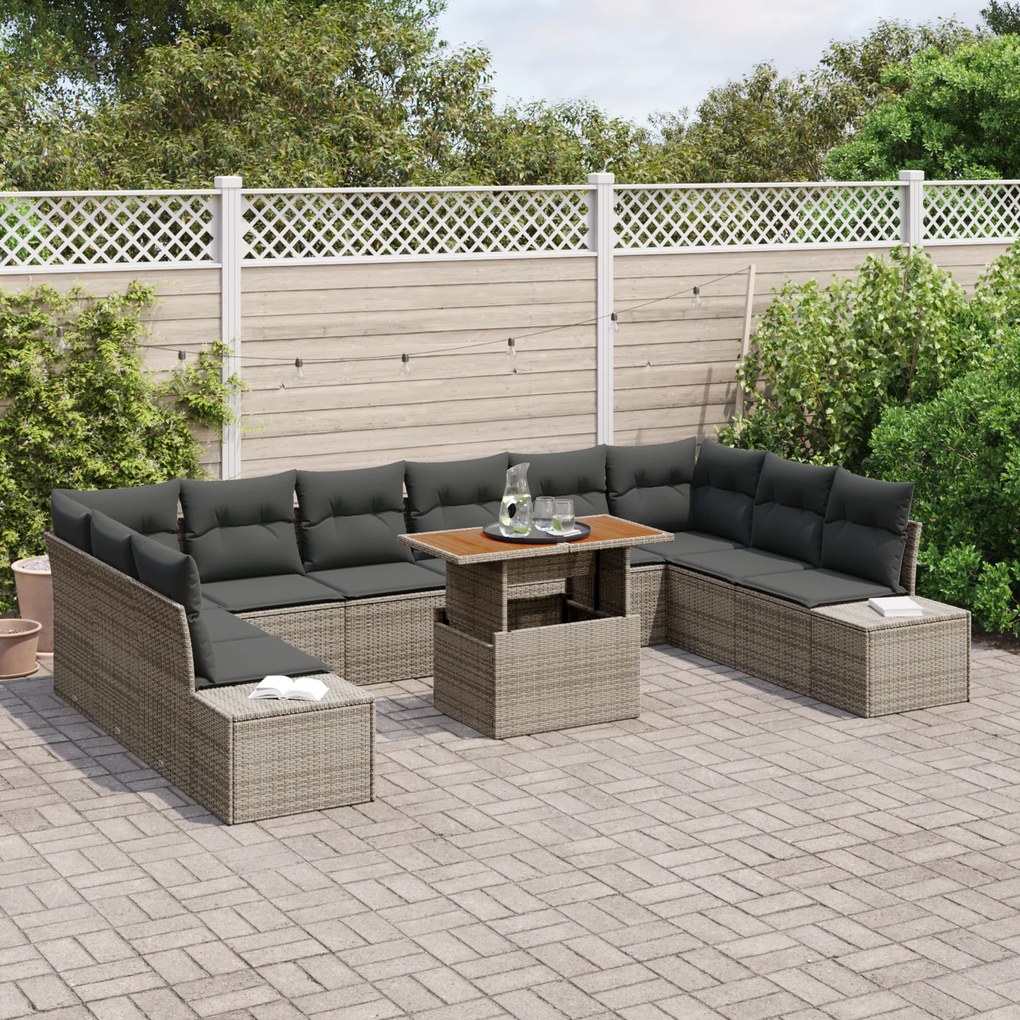 Conjunto de Sofá de Jardim 11 peças com Almofadas Cinza Polivime