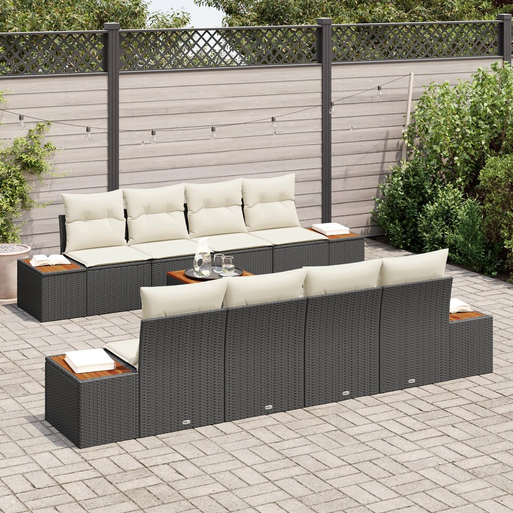 Conjunto de Sofás de Jardim vidaXL 9 Peças com Almofadas Preto Rattan