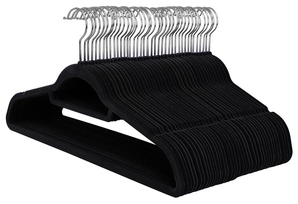 Conjunto de 50 Cabides de veludo 45 x 23,5 x 0,6 cm Pretos