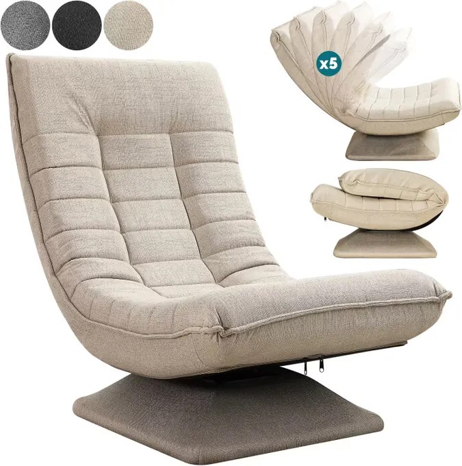 Cadeira chão reclinável Aberdeen Design moderno 60 x 105 x 87 cm em tecido creme