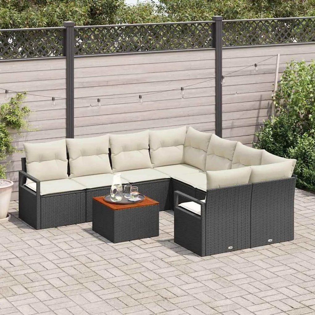 Conjunto de Sofás de Jardim 9 Peças com Almofadas Pretas em Rattan de