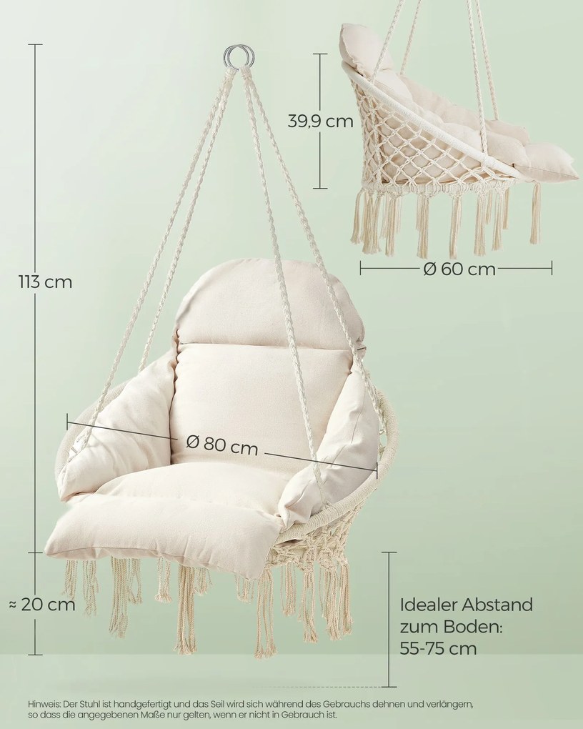 Cadeira suspensa jardim com uma almofada grossa Bege