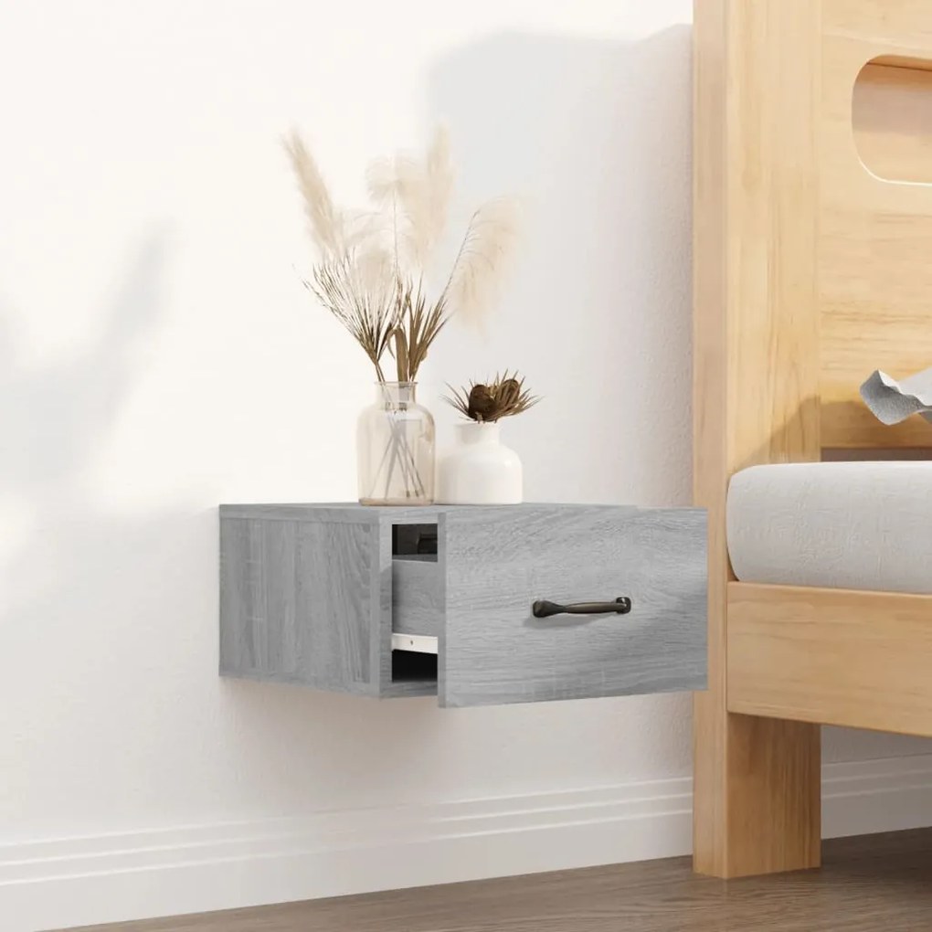 Mesa de cabeceira montagem na parede 35x35x20cm cinzento sonoma