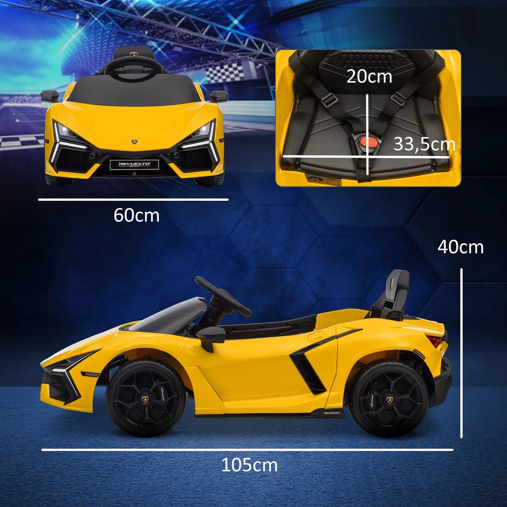Carro elétrico de 12 V com licença da Lamborghini - Carro elétrico com controlo remoto, velocidade de 3-5 km/h, para crianças dos 3 aos 5 anos, amarel