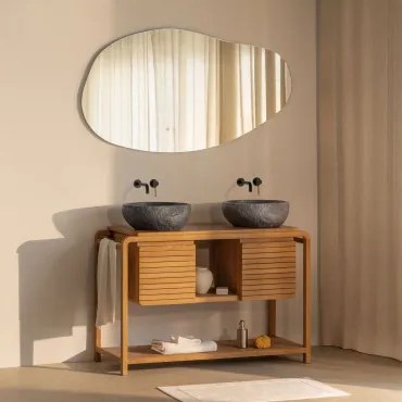 Conjunto De Móvel De Casa De Banho Em Madeira De Teca Bradley Led Irregular E Antiembaciamento 140x75 Cm Riben & ↔︎ 120 Cm & 2 X Irregul - Sklum
