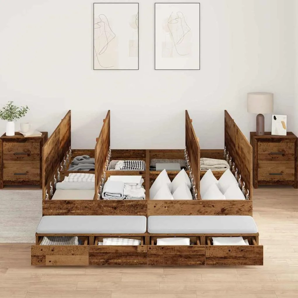 Estrado de Cama com Armazenamento Madeira Antiga 160x200 cm