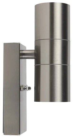 Candeeiro de parede exterior em aço 2 luzes IP44 com sensor crepuscular - Duo Moderno