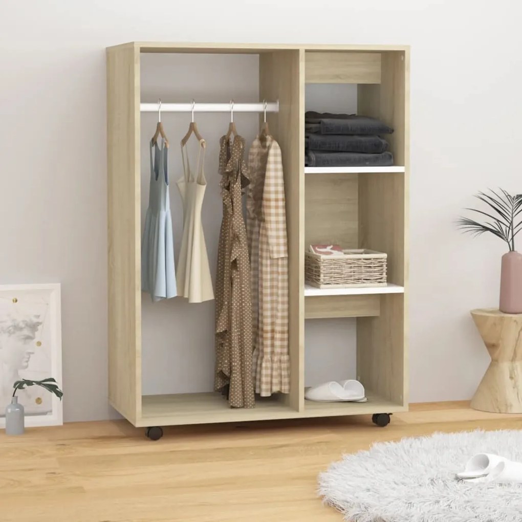 808518 vidaXL Roupeiro 80x40x110 cm contraplacado branco e carvalho sonoma