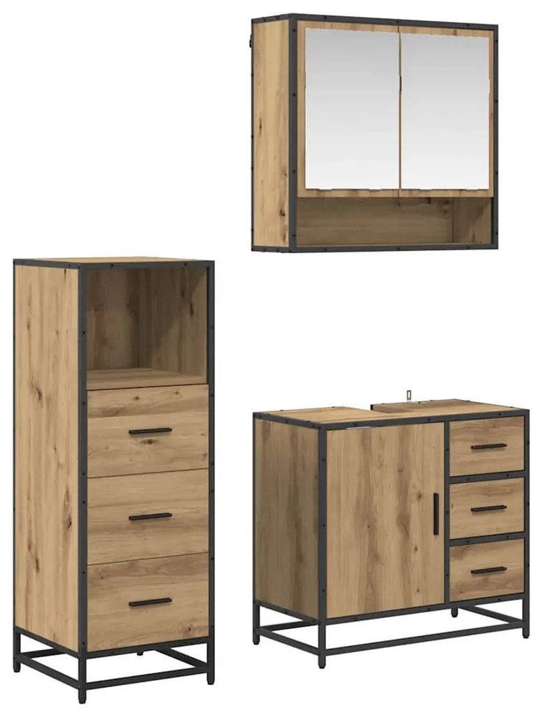 vidaXL Conjunto de Móveis para Banheiro 3 pcs Carvalho Artesanal