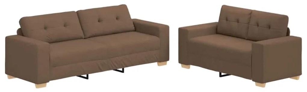 Conjunto de Sofá de 2 Peças com Almofadas em Tecido Castanho