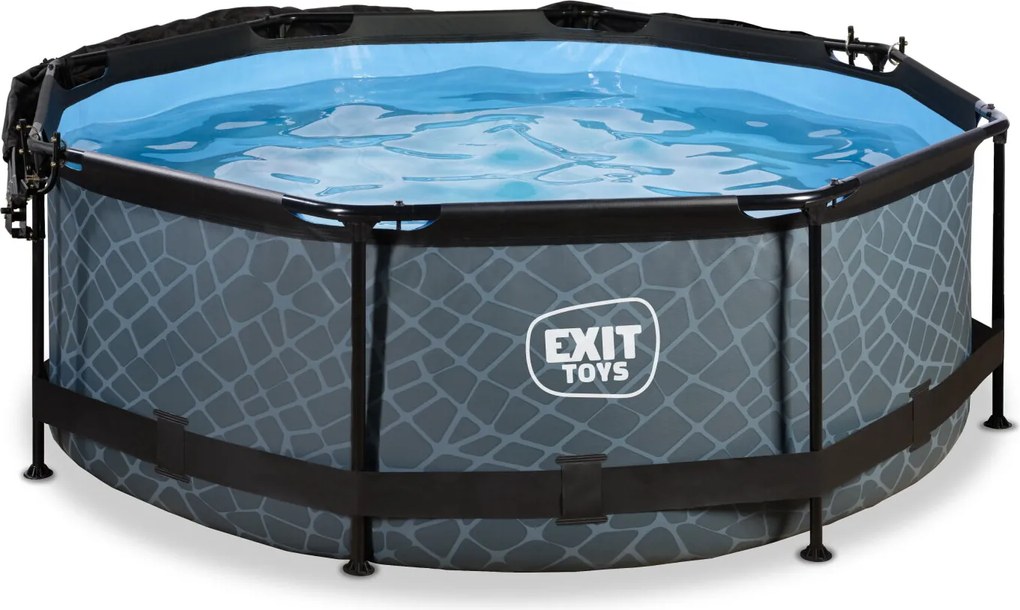 Piscina redonda Stone ø244x76cm com bomba de filtragem e cobertura - Cinzenta