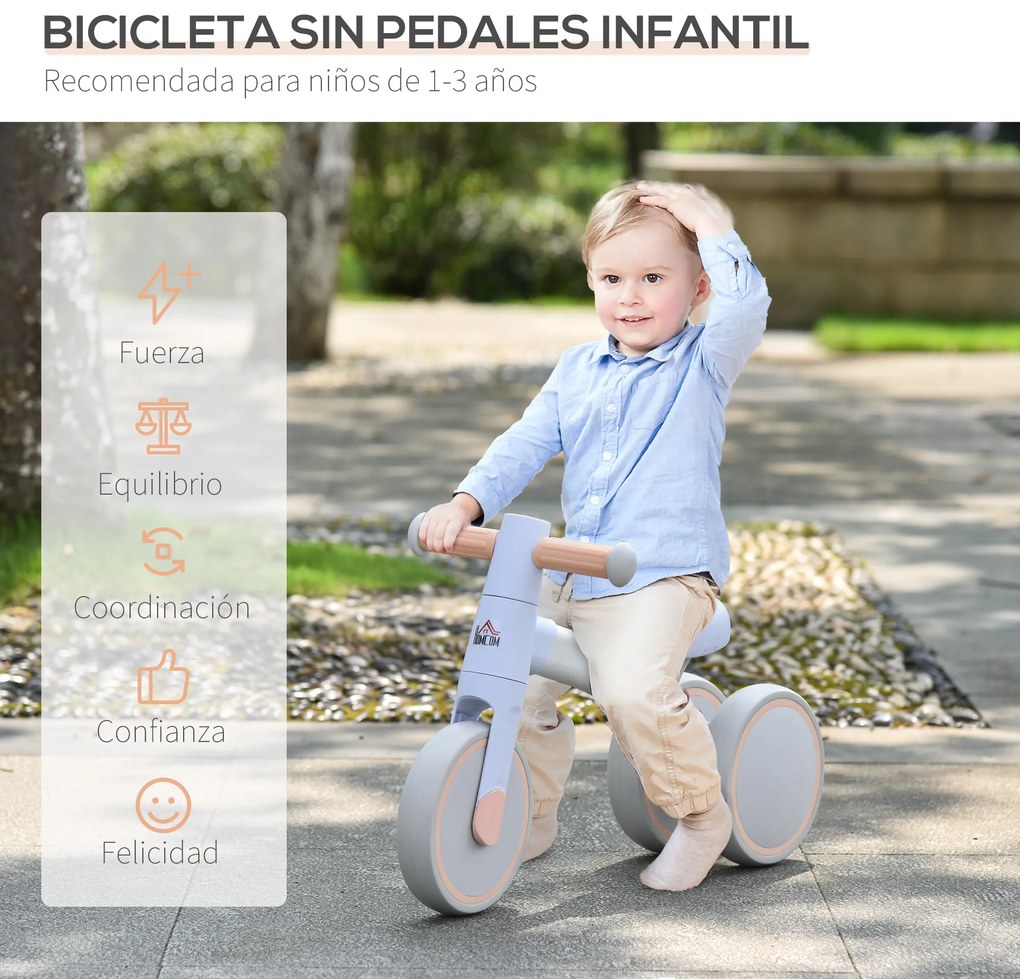 HOMCOM Bicicleta sem Pedais para Crianças de 1-3 Anos Bicicleta de Equilíbrio com 3 Rodas Silenciosas Carro Andador de Bebé 60x24x37cm Azul