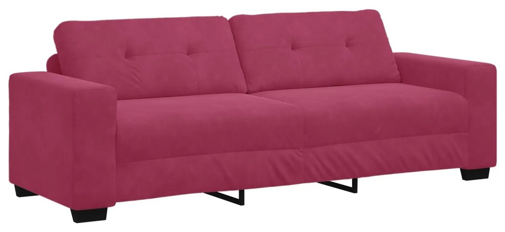 Conjunto de Sofá 3 Peças com Almofadas Vermelho Vinho em Veludo