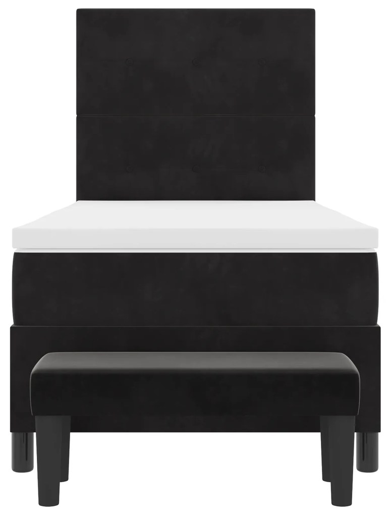 Cama Box Spring com Colchão e Banco Preto 90x190 cm Veludo