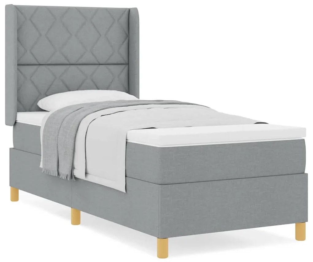 Cama Box com Colchão Cinza Claro 100 x 200 cm, Tecido
