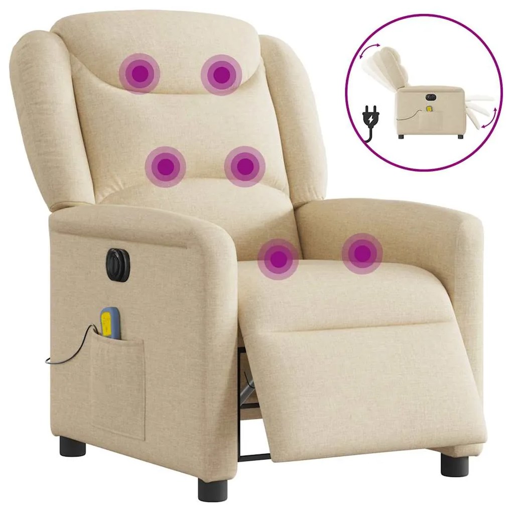 Poltrona de massagens reclinável elétrica tecido creme