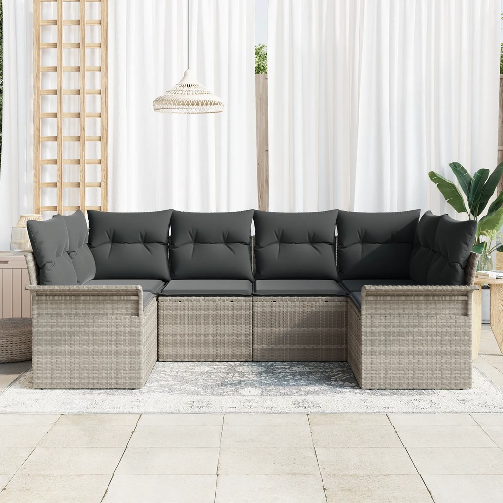 Conjunto de Sofá de Jardim com 6 Peças e Almofadas Cinzento-Claro de R