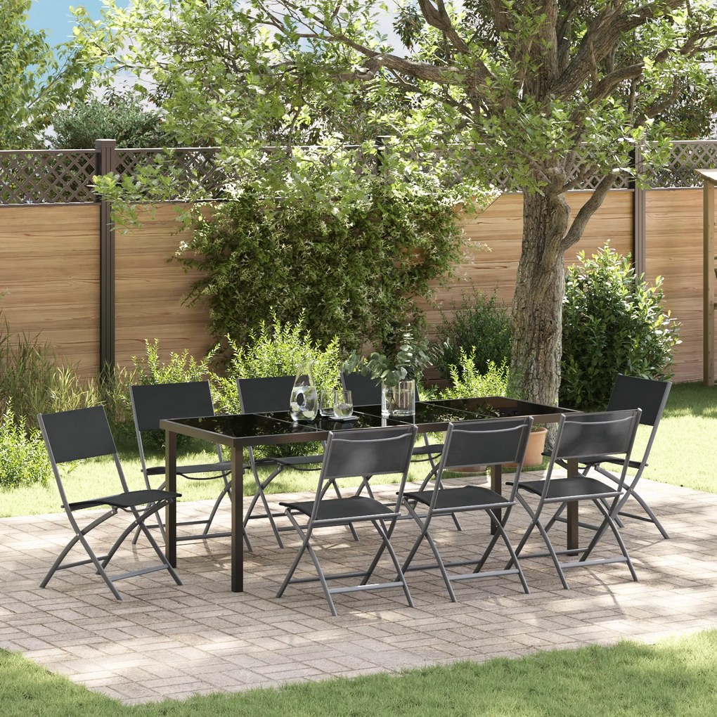 vidaXL Conjunto de Jantar de Jardim 9 Peças Preto Textilene e Aço
