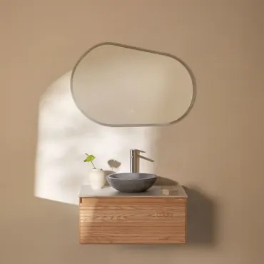 Conjunto De Móvel De Casa De Banho Suspenso Em Madeira De Freixo Tedrik Castanho Fresno & Cimento Cinzento Redondo Ø40 Cm Tarsis & Oval - Sklum