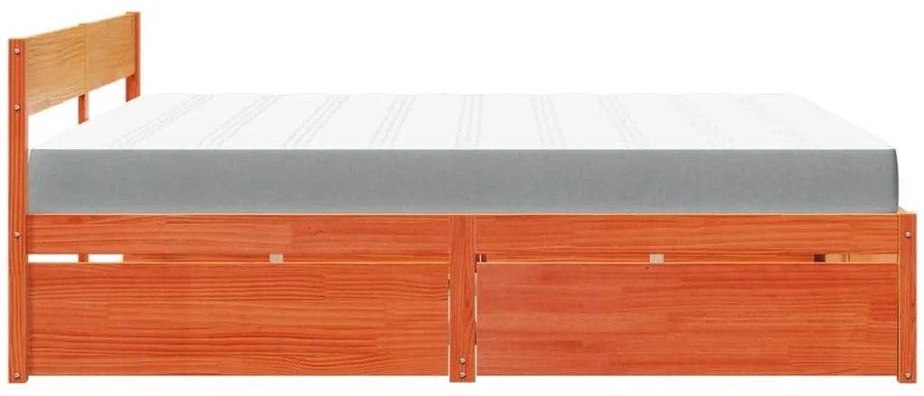 Cama com gavetas e colchão 180x200 cm pinho maciço castanho-mel