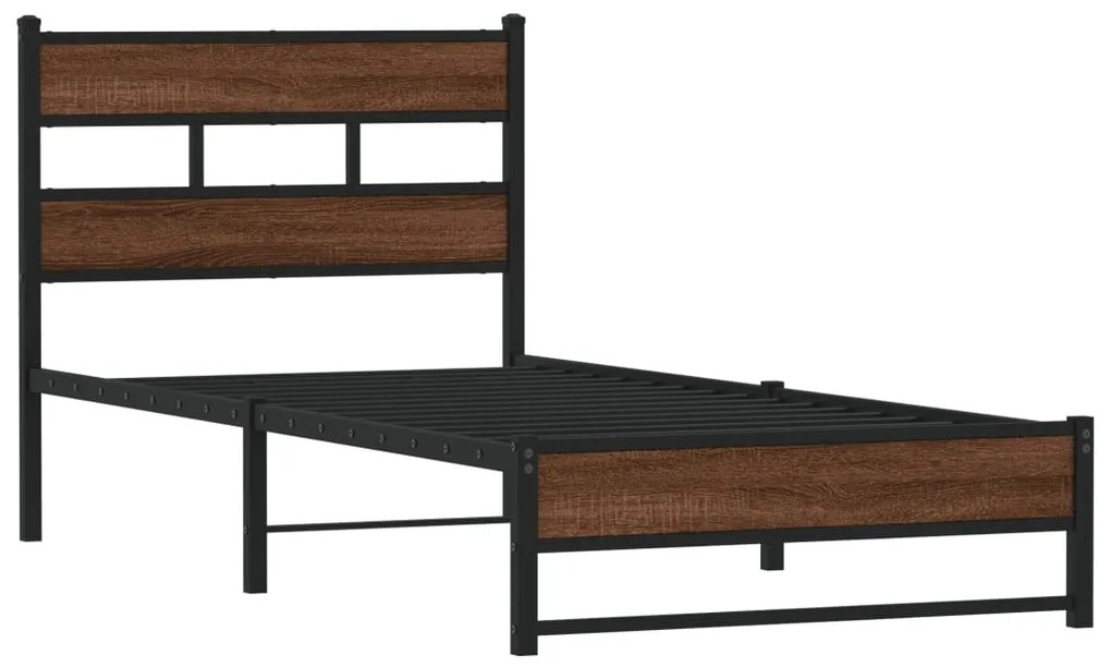 Estrutura de cama sem colchão 90x200 cm metal carvalho castanho