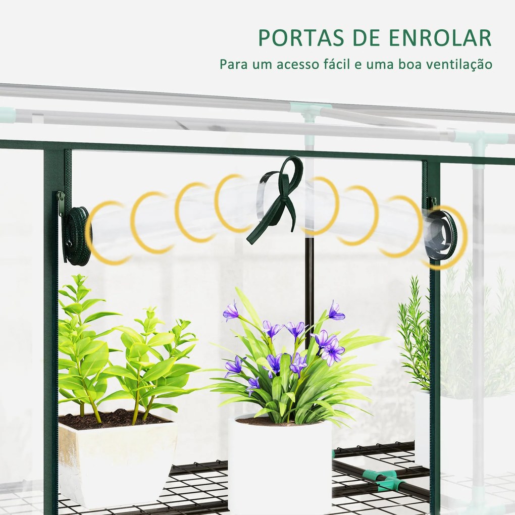 Estufa Pequena Estufa de Exterior com Prateleiras de 3 Níveis Portas c