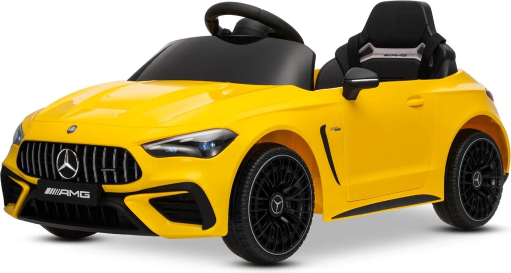 Carro elétrico para crianças Mercedes CLE 12V bateria de lítio, luzes LED, comando remoto de 2,4 GHz, ligação Bluetooth, licença ORIGINAL Amarelo