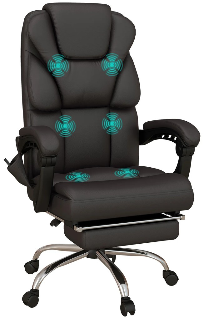 Vinsetto Cadeira de Massagem com 6 Pontos de Massagem Reclinável de PU com Controlo Remoto e Altura Ajustável 63x57x118-126 cm | Aosom Portugal