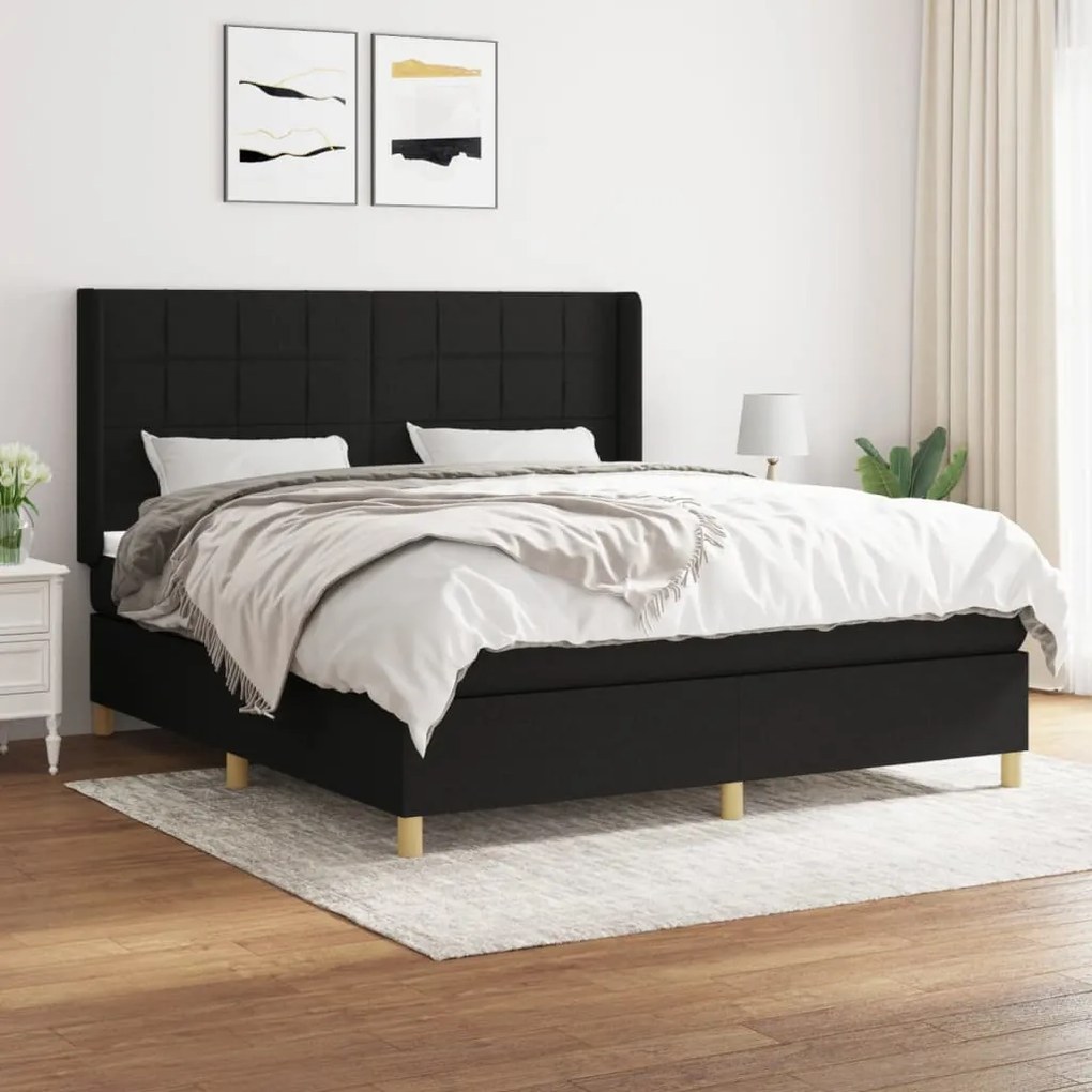 vidaXL Cama com molas/colchão 180x200 cm tecido preto