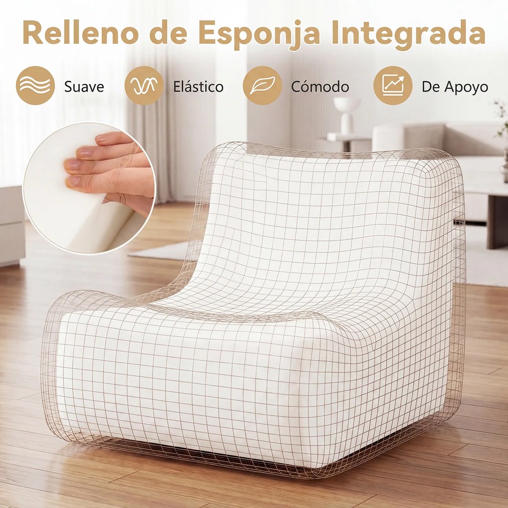 Pufe com enchimento incluído 86 x 86 x 72 cm, esponja integrada, encosto ergonómico, base antiderrapante e capa em tecido macio para sala ou quarto, b