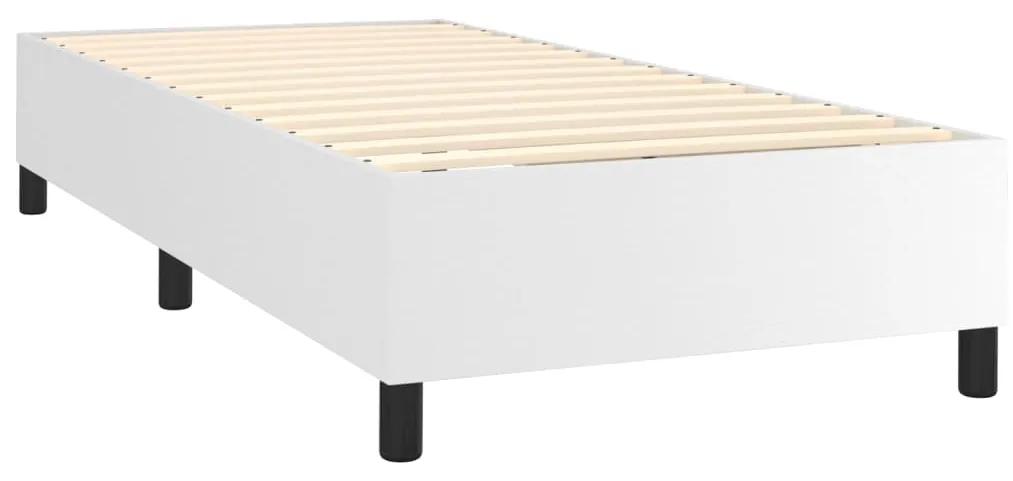 Cama box spring c/ colchão/LED 80x200cm couro artificial branco