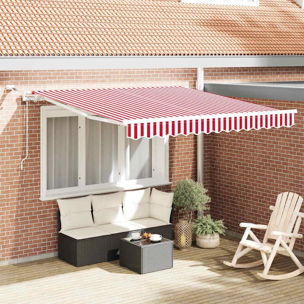 vidaXL Toldo Retrátil Vermelho e Branco 350 x 250 cm Poliéster e Metal