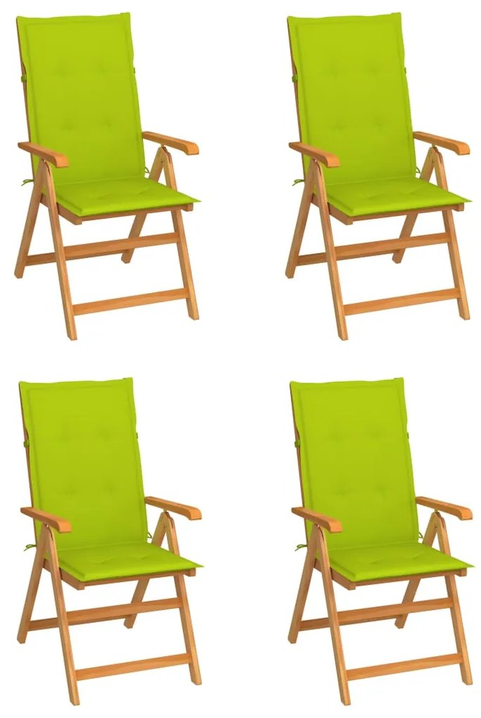 vidaXL Cadeiras jardim c/ almofadões verde brilhante 4 pcs teca maciça
