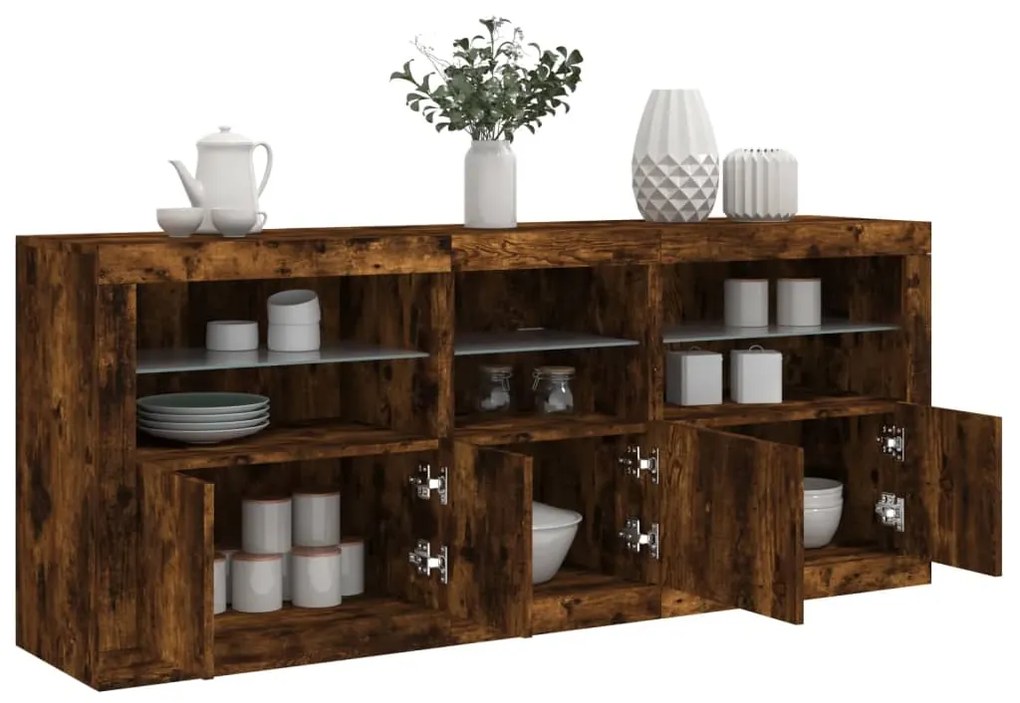 Aparador com luzes LED 162x37x67 cm carvalho fumado