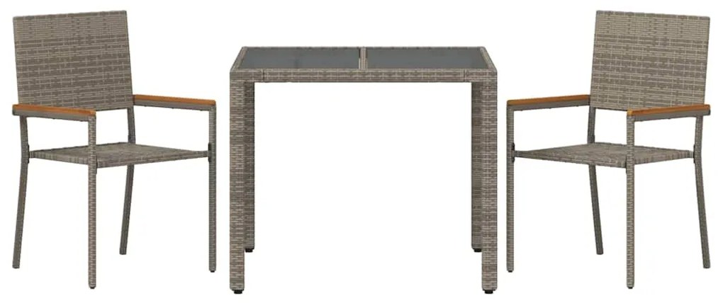 Conjunto de Jantar de Jardim vidaXL 3 Peças Cinza Polyrattan