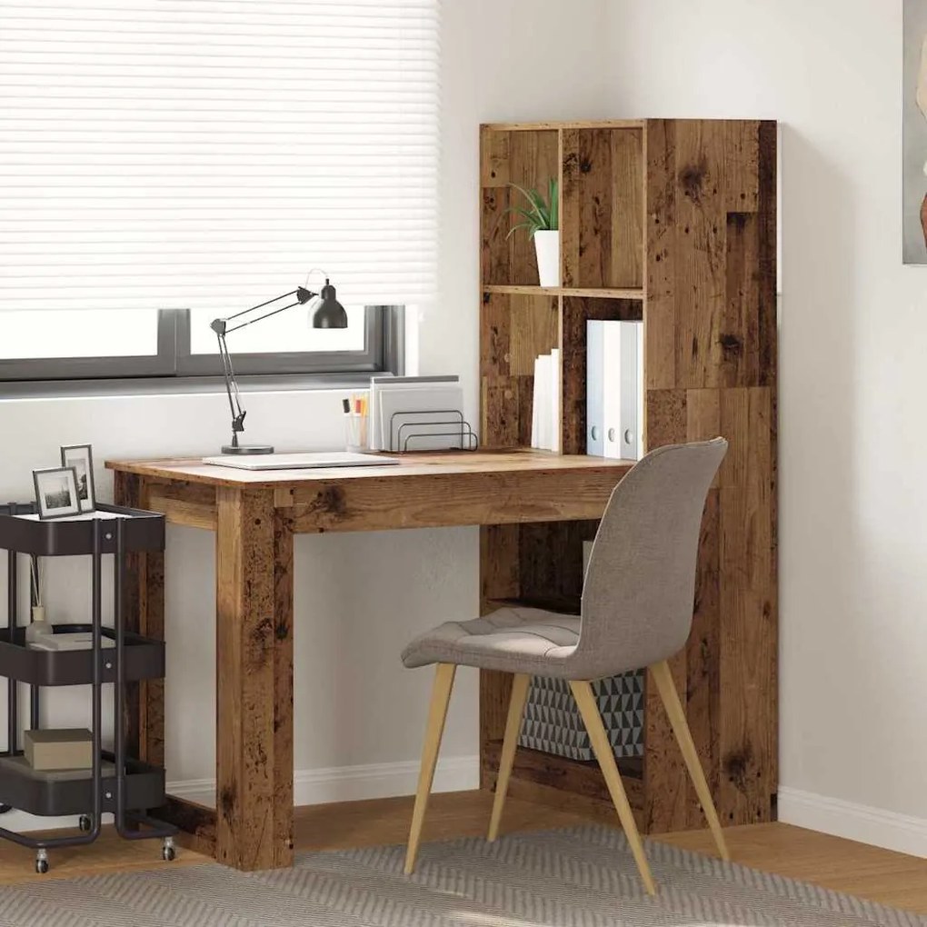 vidaXL Mesa com prateleira com armazenamento Madeira Antiga 122 x 67 x 145 cm
