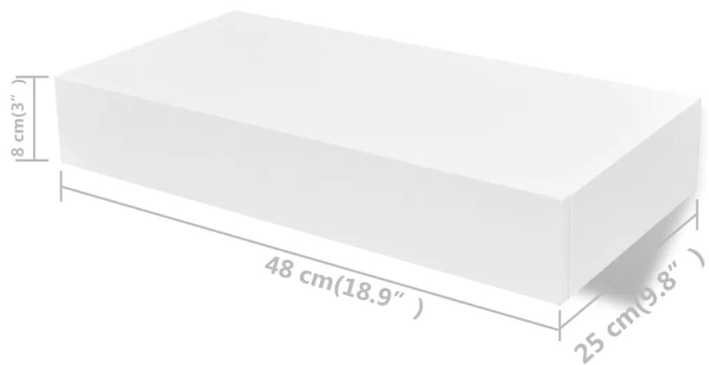 Prateleiras de parede suspensas com gavetas 2 pcs branco 48 cm