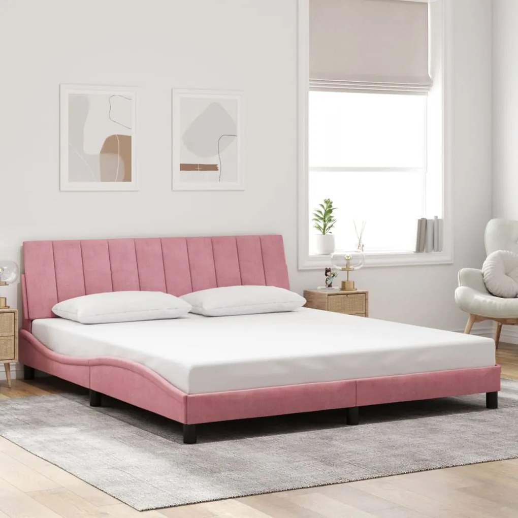 Estrutura de cama c/ cabeceira 180x200 cm veludo rosa