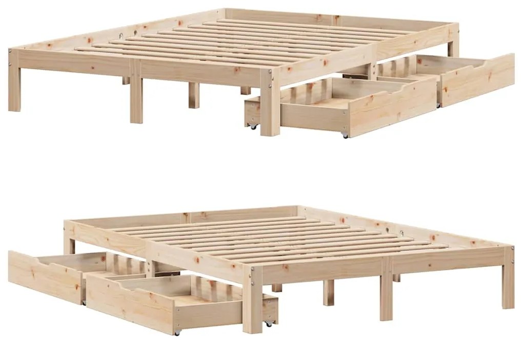 Estrutura de cama c/ gavetas 140x190 cm madeira de pinho maciça