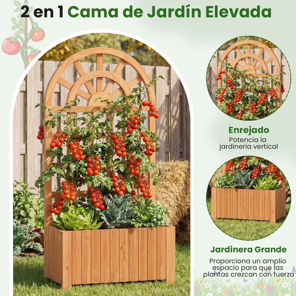 Floreira elevada de madeira com treliça 61 x 30 x 121 cm, tela de privacidade e orifícios de drenagem para plantas trepadeiras, hortaliças e flores Ma