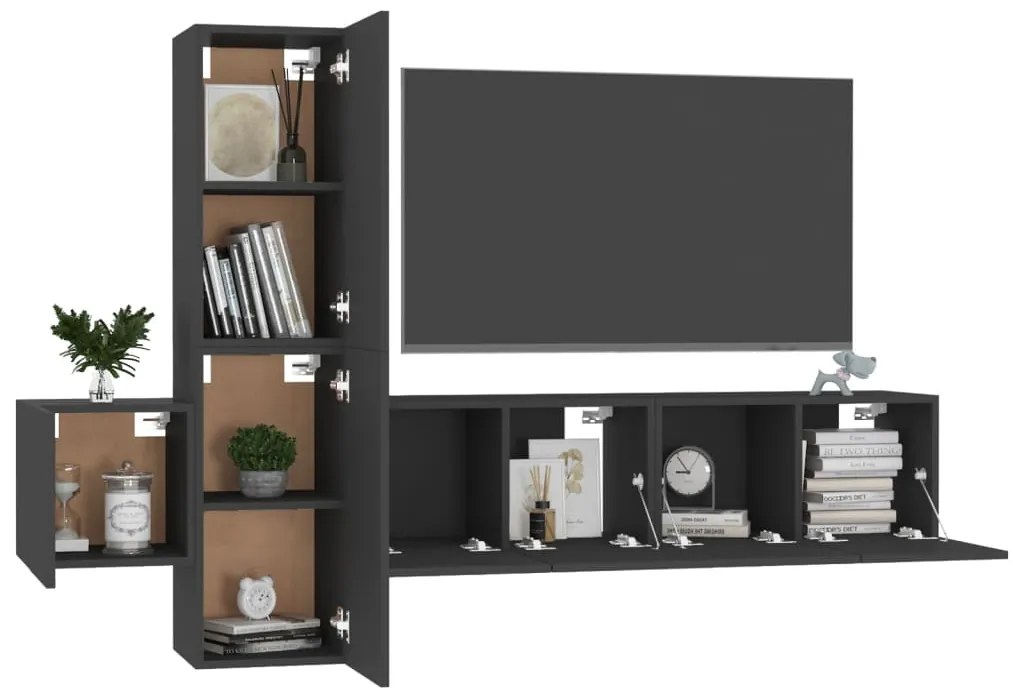 Conjunto de 5 Móveis de Parede de TV Faial S - Preto - Design Moderno