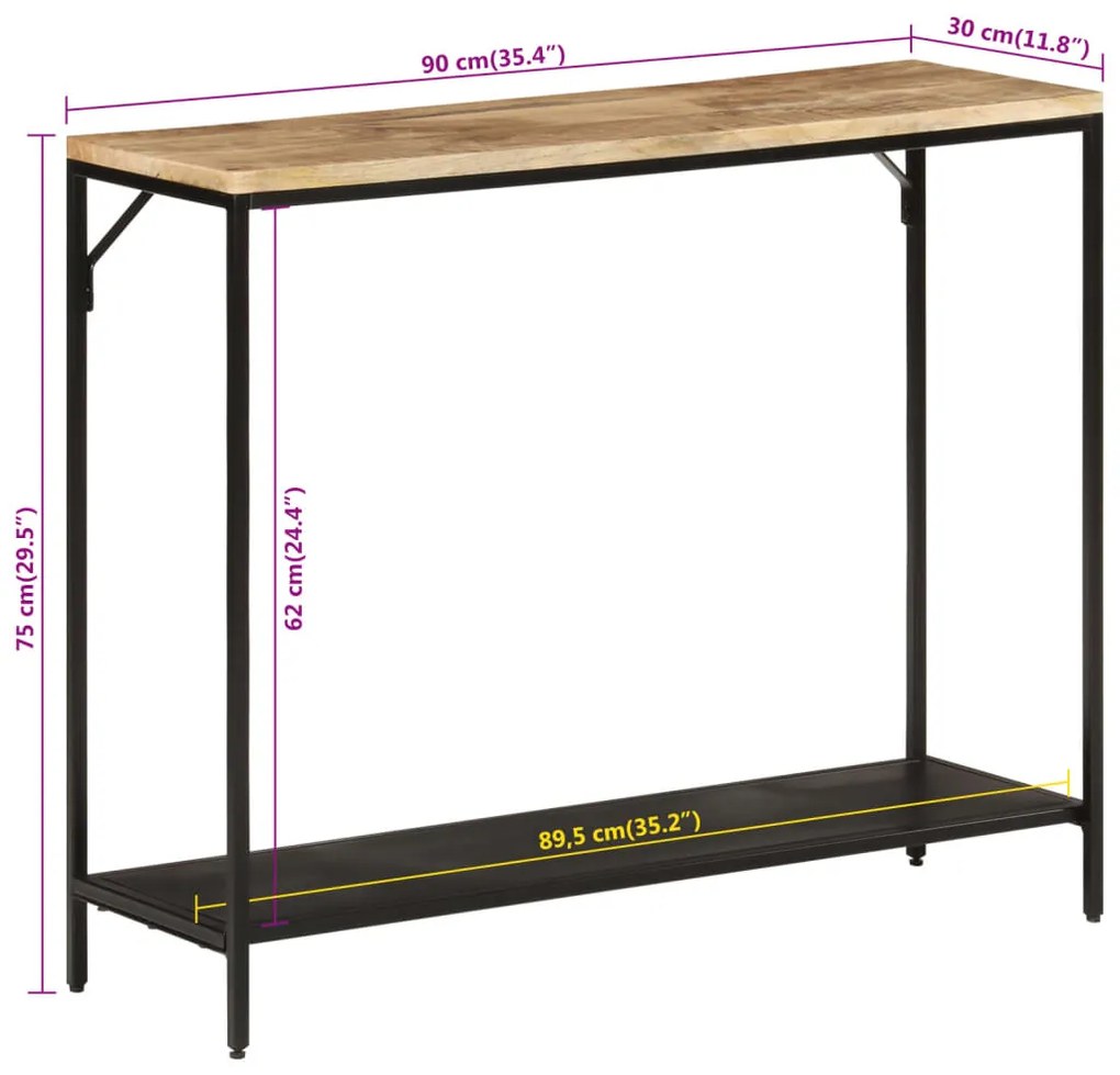 Mesa consola 90x30x75 cm madeira mangueira áspera maciça/ferro