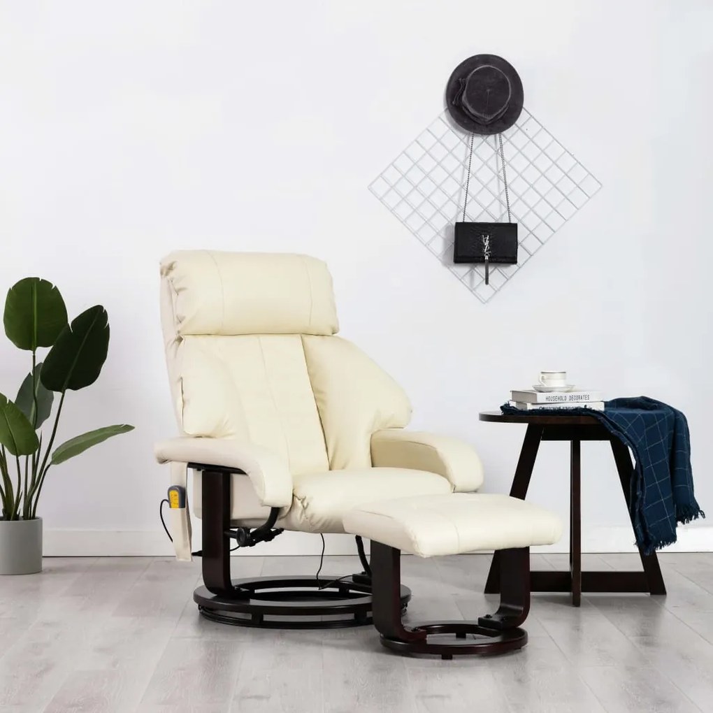 Cadeira massagens TV reclinável couro artificial branco creme